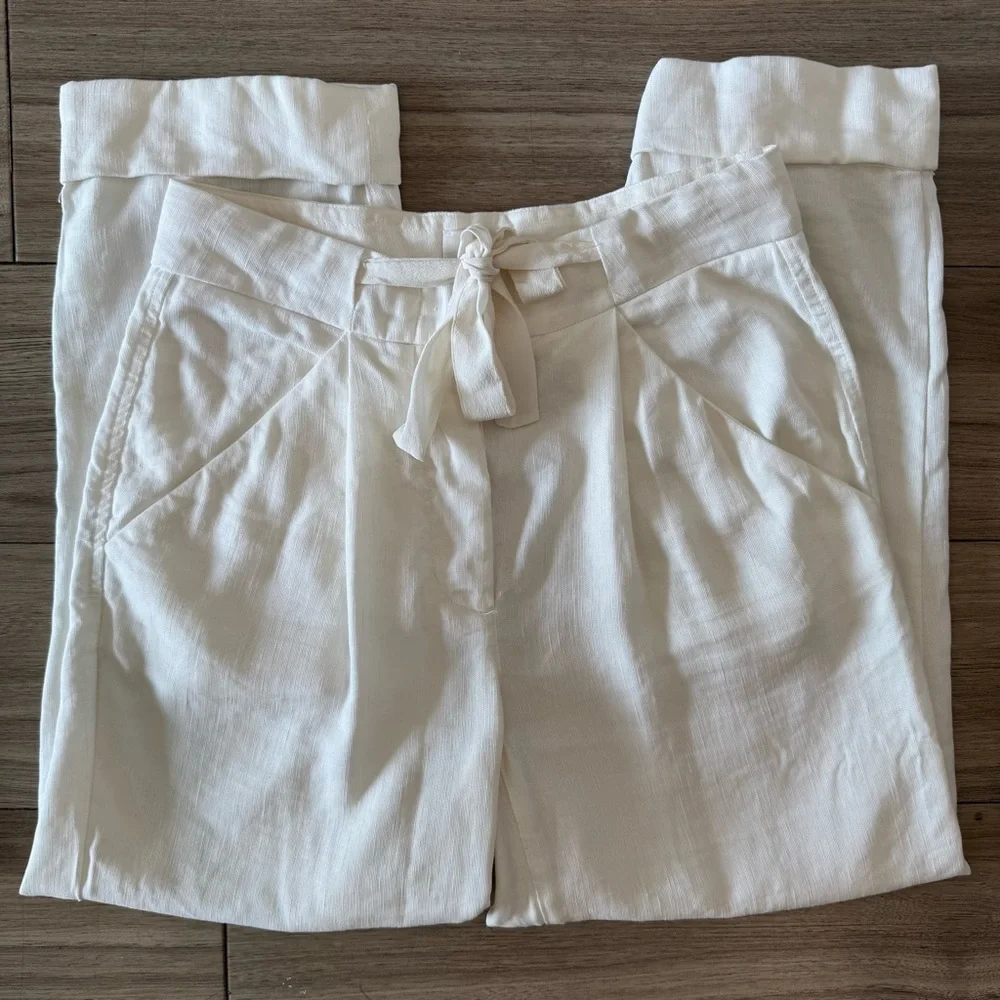 Aritzia Wilfred White Linen Cuffed Drawstring Pants Trousers Size Small